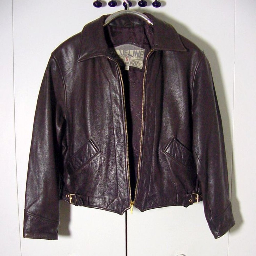 Vtg Blueline & Co. Brown Leather Women's Moto Jacket Sz L